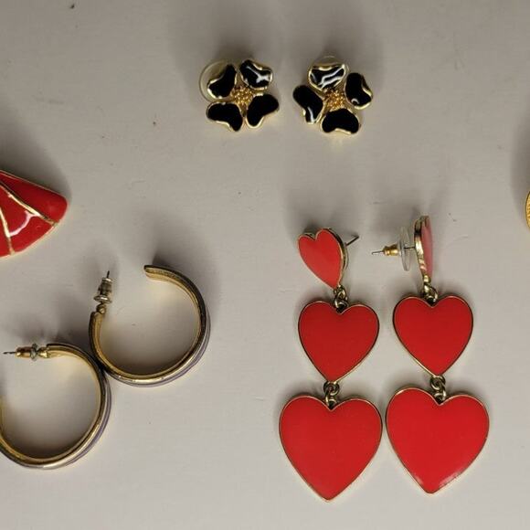 Vintage Gold Tone Enamel Earrings Lot - Picture 8 of 9